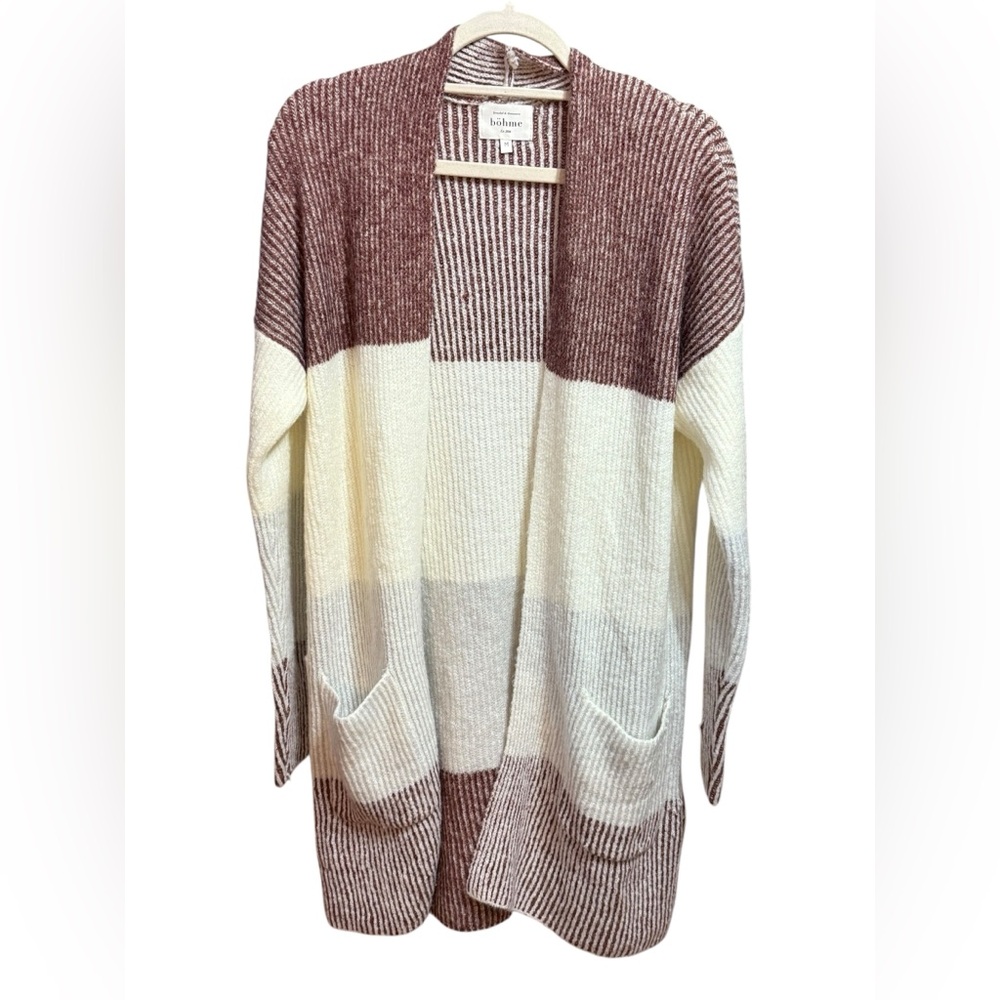 Böhme Multicolor Colorblock Knit Open Cardigan‎ sz M w/ pockets